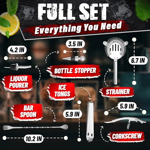 Mixology Bartender Kit with Stand – Stainless Steel Mixed Drink Shaker Set with 10 Accessories, Easy to Clean Bar Tool Set...