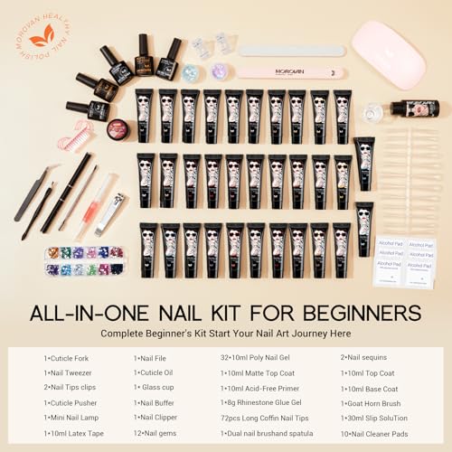 Morovan Poly Gel Nail Kit for Pretty Gift: Extension Gel Nail Kit With Nail Lamp Slip Solution Complete Professional Manic...