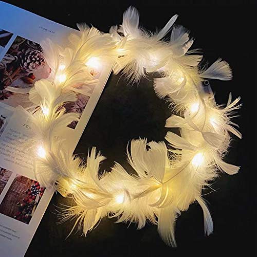 winvin LED Feather Wreath Crown Headband Light-Up Angel Halo Headband For Girl Women Festival Holiday Wedding Party Cosplay