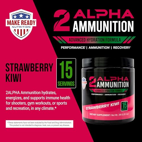 MAKE READY NUTRITION 2ALPHA Ammunition Strawberry Kiwi - Hydration, Energy Drink, and Immune Support with Vitamin C, Calci...