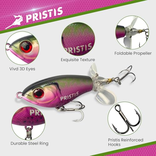 Pristis 3 pcs Topwater Fishing Plopper Lures, Floating Popper Bait Set with Chemically Sharpened Hooks for Saltwater Fresh...
