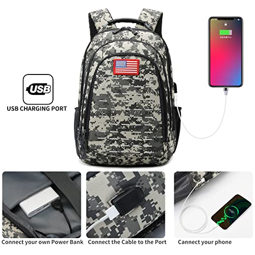 Qimailer Camo Backpack,Small Tactical Backpack for outdoor,Military Teen Boys Backpacks for School with USB Charging Port,40L