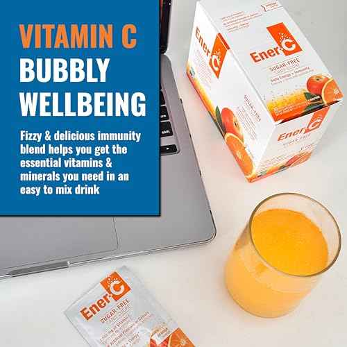 Ener-C Sugar Free Energy Orange Multivitamin Drink Mix Vitamin C 1000mg & Electrolytes - Natural Immunity Support with Real Fruit Juice Powders Non-GMO Vegan & Gluten Free - 30 Count