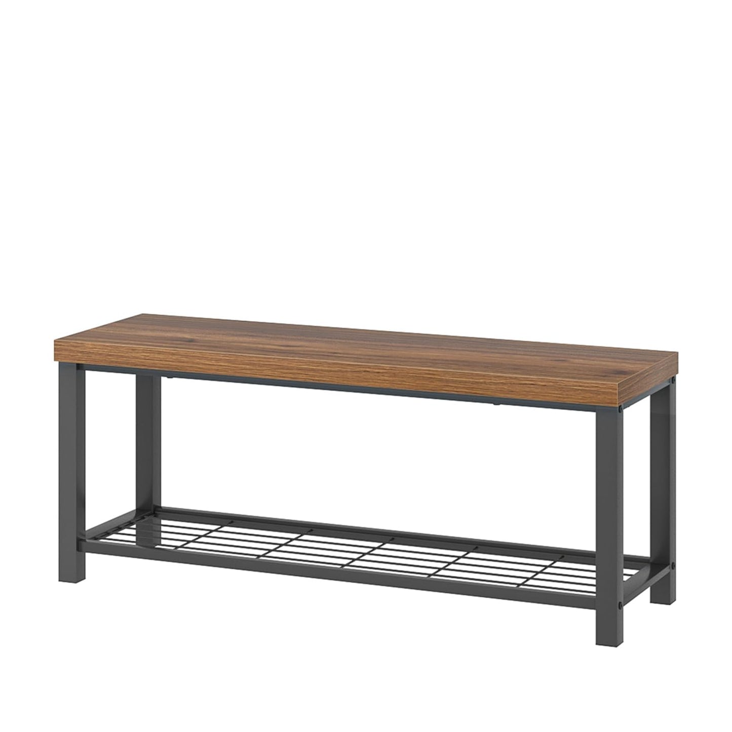 FOLUBAN Modern Entryway Bench - Rustic Wood and Metal Shoe Storage for Hallway Front Door Entrance, Industrial Indoor Seat for Bedroom Living Room, 43 Inch Walnut