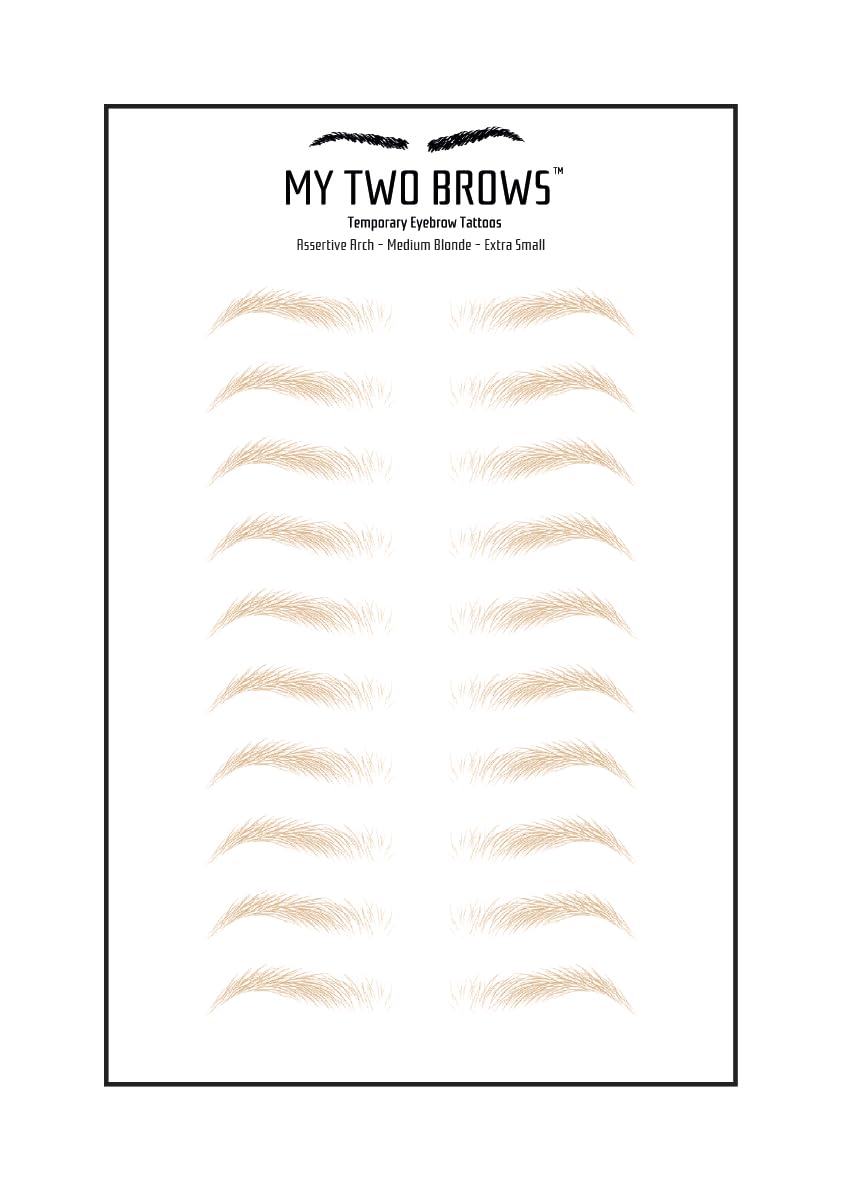 (10 pairs) Medium Blonde Temporary Eyebrow Tattoo - Extra Small Size - Waterproof & Smudgeproof - Assertive Arch Style Eyebrow Stickers - Sheet Lasts up to 30 Days - Won't Work on Existing Brows