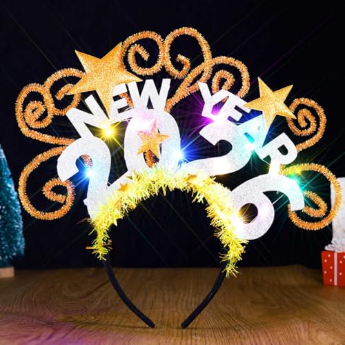 GORTIN Light up 2026 New Years Headband LED Christmas Headpiece Holiday Hair Accessories for Women