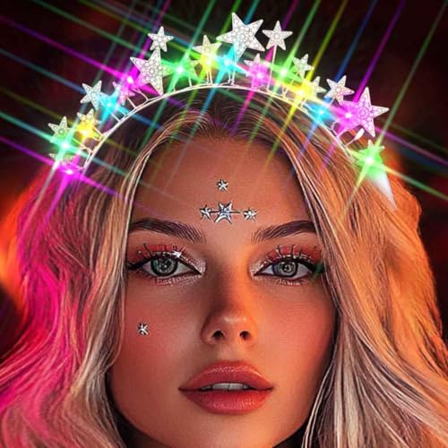 Zoestar Light Up Star Headband New Year Led Stars Headpiece NYE Glow Party Hair Accessories for Women (Silver)