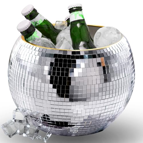 Favation Disco Ice Bucket for Parties - 9.8 Inch Disco Ball Theme Party Decorations, Mirror Sliver Disco Ball Decor,Dazzli...