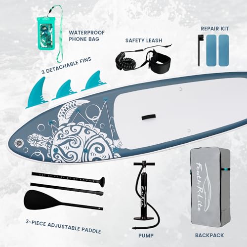 FEATH-R-LITE Inflatable Paddle Board Stand Up Paddleboards for Adults SUP with Premium Accessories Pump, Adjustable Paddl...