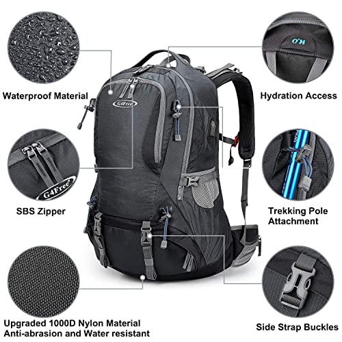 G4Free 50L Hiking Backpack Waterproof Daypack Outdoor Camping Climbing Backpack with Rain Cover for Men Women(Dark Grey)