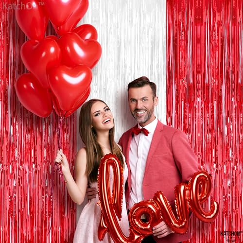 KatchOn, Red and White Streamers - 3.2x8 Ft, Pack of 3 | Red and White Fringe Curtain for Valentines Day Decorations | Fri...