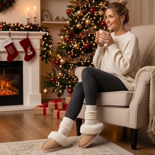 Donpapa Womens Slipper with Memory Foam Fluffy Soft Warm Slip On House Slippers Anti-Skid Cozy Plush for Indoor Outdoor