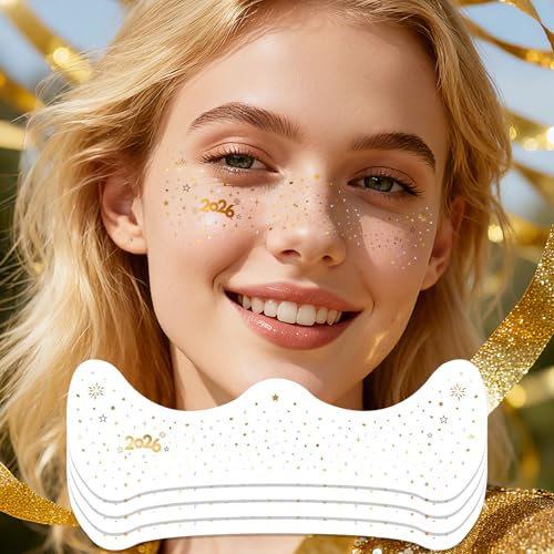 Ovasorve 2026 New Year Freckles Face Tattoo - Glittering 2026 Stars in Gold & Silver | Waterproof Face Gems for Women NYE ...