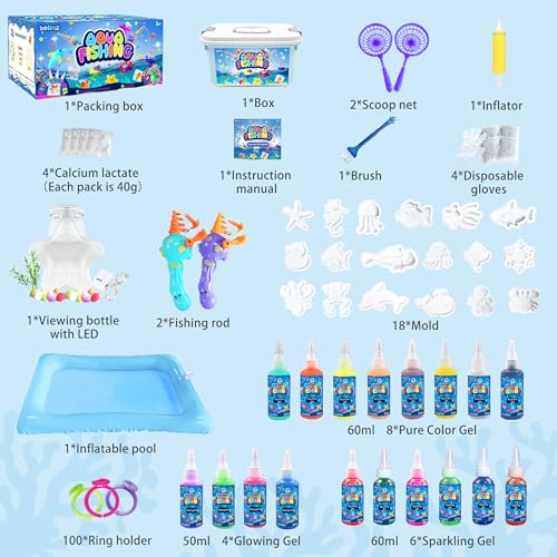 BEIREG Aqua Water Fairy Gel Kit, Magic Squishy Elf Water Toy Kit with 18 Color Gel, 18 Shape Molds, 2 Fishing Toy, Create ...
