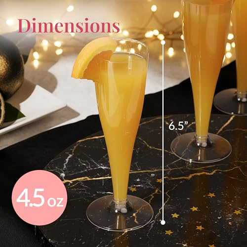 Prestee 100 Pack Clear Plastic Champagne Flutes - 4.5 oz Durable Disposable Champagne Glasses for Parties, Weddings, Toast...