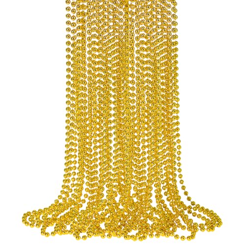 SHAOQINLIN 12 PCS Gold Bead Necklace, Mardi Gras Beads Christmas Necklaces 33" Metallic Beaded Costume Party Necklaces for...