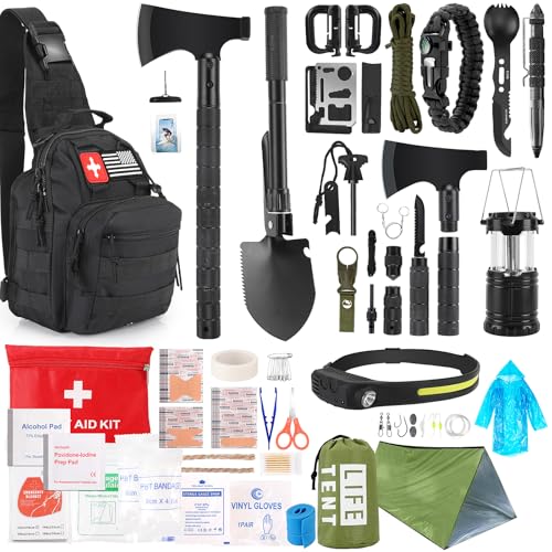Survival Kit, 268 Pcs Emergency Survival Gear and Equipment Supplies with First Aid Kit, Camping Axe, Headlamp, Crossbody ...