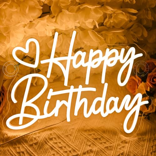 SYLHOME Happy Birthday Led Neon Light Sign Heart Birthday Party Bedroom Wall Sign Decor Banner Birthday Backdrop Light Up ...