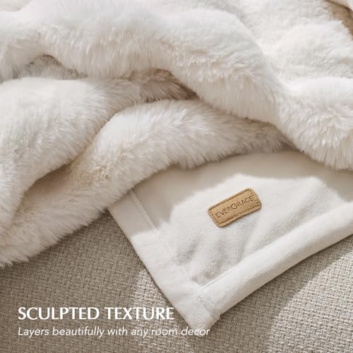 EverGrace Ultra Soft Luxury Fluffy Faux Rabbit Fur Throw Blanket, Thick Warm Bubble Throw for Bed, Cozy Plush Reversible B...
