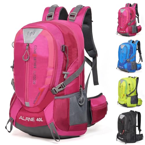 MIAZIB Hiking Backpack Camping 40L Outdoor Daypack Lightweight Travel Backpack with Rain Cover for Women Men (Pink)