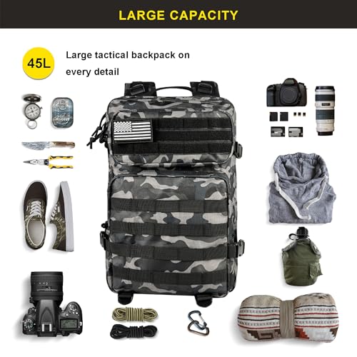 Zavothy 45L Military Tactical Backpack, Army 3-Day Assault Pack Bug Out Bag for Hiking Camping | Army, Bag, Large Rucksac...