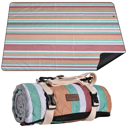 Waterproof Picnic Blanket 80" x 60" in Portable with Carry Strap for Beach Mat or Family Outdoor Camping Party, Park Blank...
