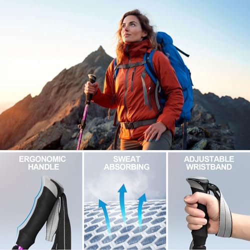 Covacure Hiking Poles Collapsible Trekking Poles - Aluminum Alloy 7075 Walking Sticks for Hiking with Telescopic & Foldabl...