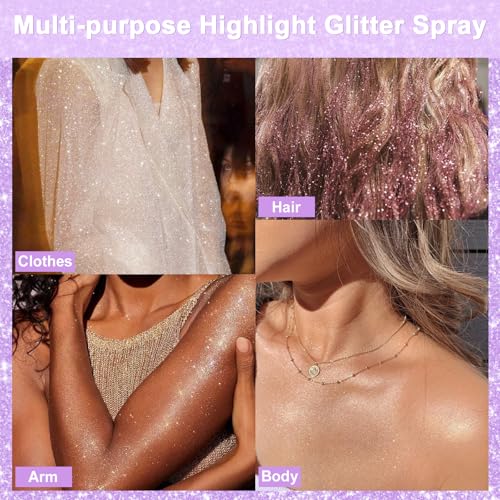 Yosca Body Glitter Spray, 80ML Holographic Silver Glitter Hairspray, Quick-Drying and Long-Lasting Shiny Glitter Spray for...