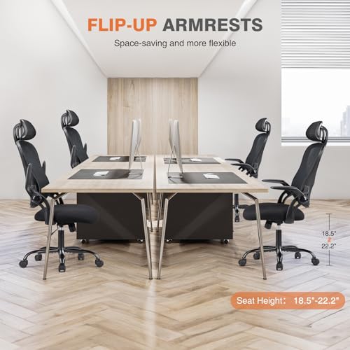 Sweetcrispy Office Computer Desk Chair, Ergonomic High-Back Mesh Rolling Work Chairs with Wheels and Adjustable Headrests,...
