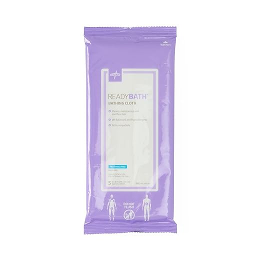 Medline ReadyBath Adult Bath Wipes, 150 Wipes (5 Wipes, 30 Packs), Unscented, No Rinse Formula with Aloe, Shower Wipes for Sensitive Skin, Hypoallergenic & Alcohol-Free Wet Wipes, 8 x 8 Inch