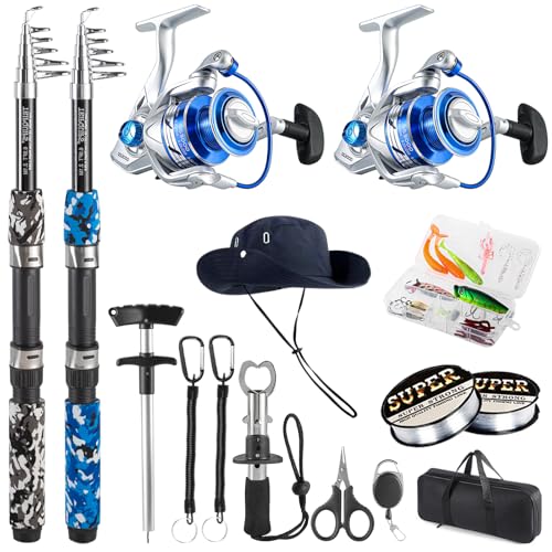 Tripquips Fishing Pole Combo, 6.9ft Telescopic Rods Set, Collapsible Fishing Rods 2PCS Spinning Reel Set with Carrier Bag ...