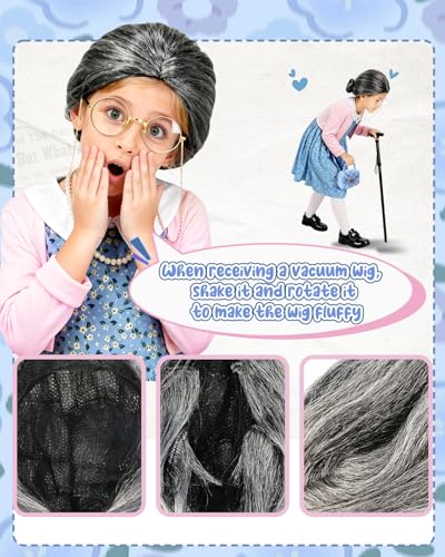 AXINYINGESS 100 Days of School Old Lady Costume Grandma Dress Up Set for Girls Costumes Granny Outfit Kit
