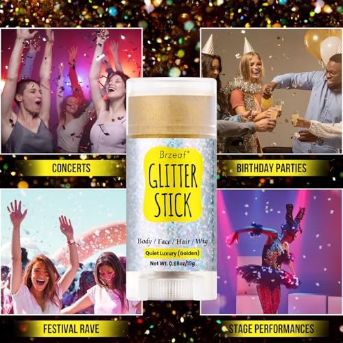 Brzeaf Golden Glitter Stick, Body Glitter, Singer Concerts Music Festival Rave Accessories, Shimmery & Long Lasting, Chunk...