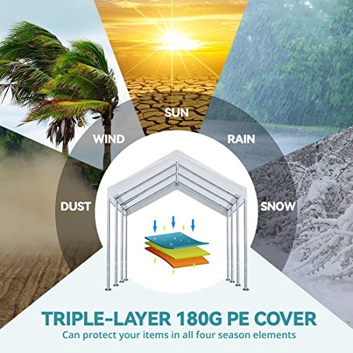 10'x20' Carport Replacement Top Canopy Cover for Car Garage Shelter Tent Party Tent with Ball Bungees White (Only Top Cove...