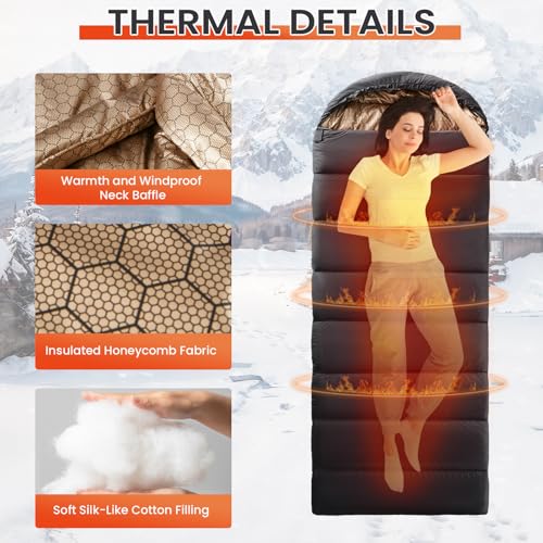 WILDROOTS Warm Sleeping Bags for Adults, Backpacking Lightweight, Cold Weather Sleeping Bag for Warm Camping Hiking Outdoo...