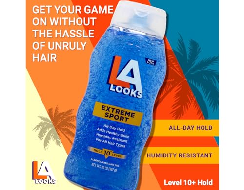 LA Looks Extreme Sport Hair Gel, All-Day Hold, Humidity Resistant, Alcohol Free, Hold Level 10, 20 oz (Pack of 3)