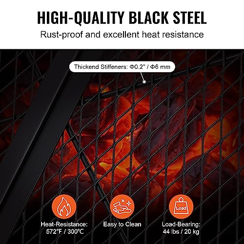 VEVOR X-Marks Fire Pit Grill Grate, Foldable Round Cooking Grate, Heavy Duty Steel Campfire BBQ Grill Grid with Handle and...