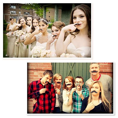 Party Props for Photo Booth Birthday Wedding Kids Adult Prom 58 Pcs, Rowae DIY Funny Costumes with Mustache on a Stick, Ha...