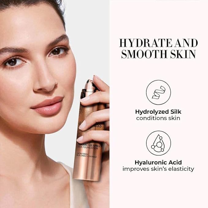 LUMINESS Airbrush Spray Silk Foundation Starter Kit - Light Tan - Foundation, Primer & Dual-Sided Angled Buffing Brush - Medium, Buildable Coverage, Anti-Aging Formula Hydrates & Moisturizes