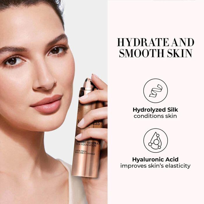 LUMINESS Silk Airbrush Spray Foundation & Buffing Brush Kit – Full Coverage Foundation & Dual-Sided Buffing Brush - Buildable Coverage, Anti-Aging Formula Hydrates & Moisturizes (Shade - Medium Warm)
