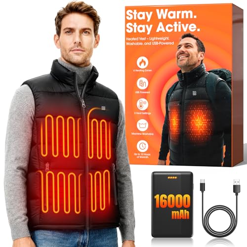 qsvgms Heated Vest for Men, Heated Jacket with 7.4V 16000mAh Battery Pack, Lightweight Rechargeable Heated Vest for Hunt C...