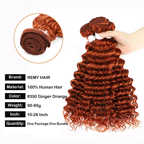 95g 26 Inch Braiding Hair #350 Ginger Bundles Human Hair Deep Wave Human Braiding Hair for Boho Braids 100% Virgin Hair One Bundle Hair Extension for Women
