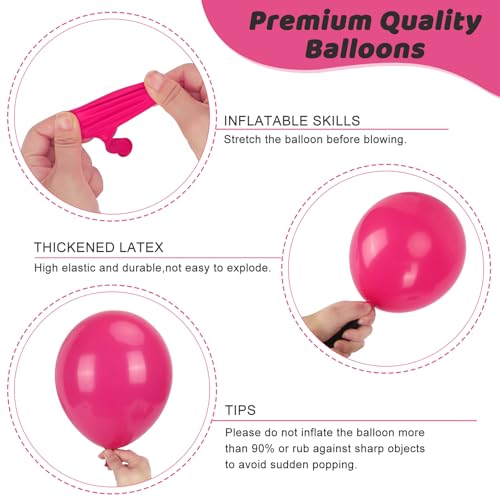 RUBFAC 135pcs Hot Pink Balloons Different Sizes 18 12 10 5 Inch for Garland Arch, Magenta Latex Balloon for Wedding Birthd...