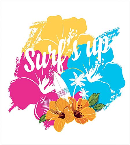 Ambesonne Beach Saying Duvet Cover Set, Tropical Hawaiian Hibiscus Flower Bouquet and Surf up Phrase with Paddle Board, De...