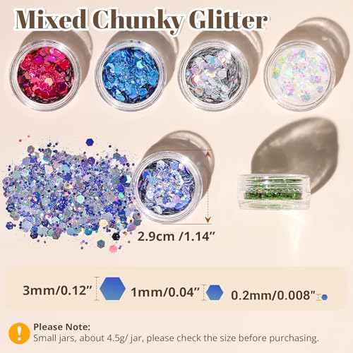 LEOBRO Glitter, 24 Jars Holographic Chunky Glitter for Crafts, Resin, Sequins for Crafts, Hair Face Body Makeup Nail, DIY ...