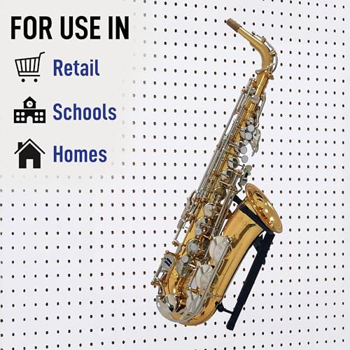 Metal Adjustable Alto or Tenor Sax Holder Display Attaches to Slatwall or Pegboard (Quantity 1) (1, Black)