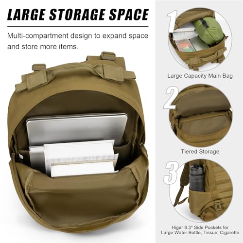 Jueachy Tactical Backpack for Men Hiking Day Pack Molle Military Rucksack Waterproof 30L EDC Bag with USA Flag Patch