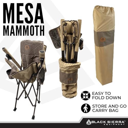 Black Sierra Oversize Camping Chair for Adults Supports 500 lbs, XL Heavy Duty Hard Arm Folding Chair, Steel Frame Durable...
