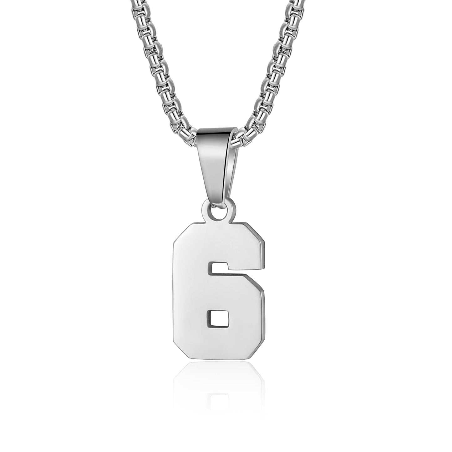 Number Necklaces Personalized Silver Initial Number Pendant Stainless Steel Chain 22+2inch Movement Necklaces for Men Women (6)