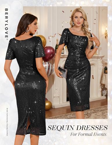 BeryLove Women Sequin Formal Cocktail Party Dresses Prom Bodycon Dress